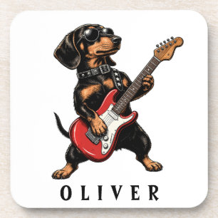 Posavasos Dachshund Rocker Genial Tocando Guitarra Eléctrica