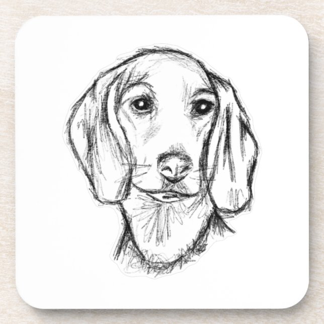 Posavasos dachshund sketch a mano perro cachorro blanco negr (Frente)