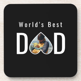 Posavasos Dad Photo in Black Heart Frame Modern Text