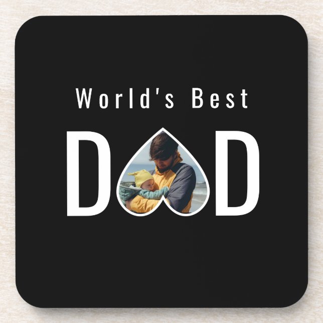 Posavasos Dad Photo in Black Heart Frame Modern Text (Frente)