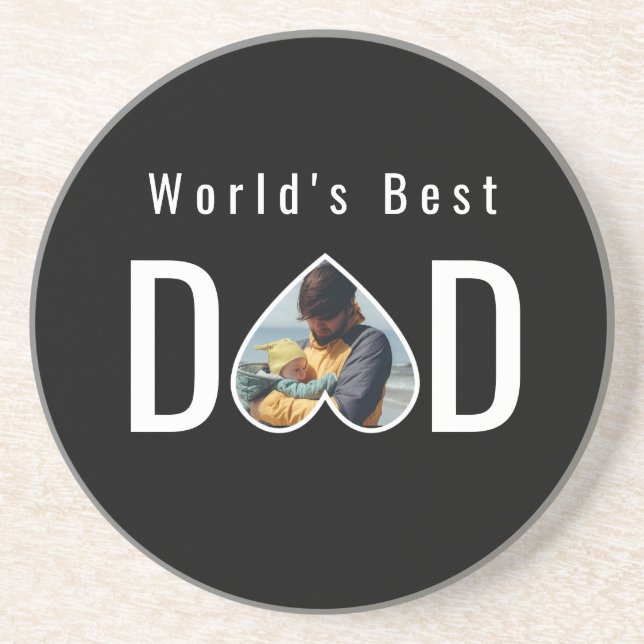 Posavasos Dad Photo in Black Heart Frame Modern Text (Frente)
