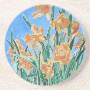 Posavasos Daffodils de oro en flor de línea negrita Arte