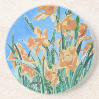 Posavasos Daffodils de oro en flor de línea negrita Arte