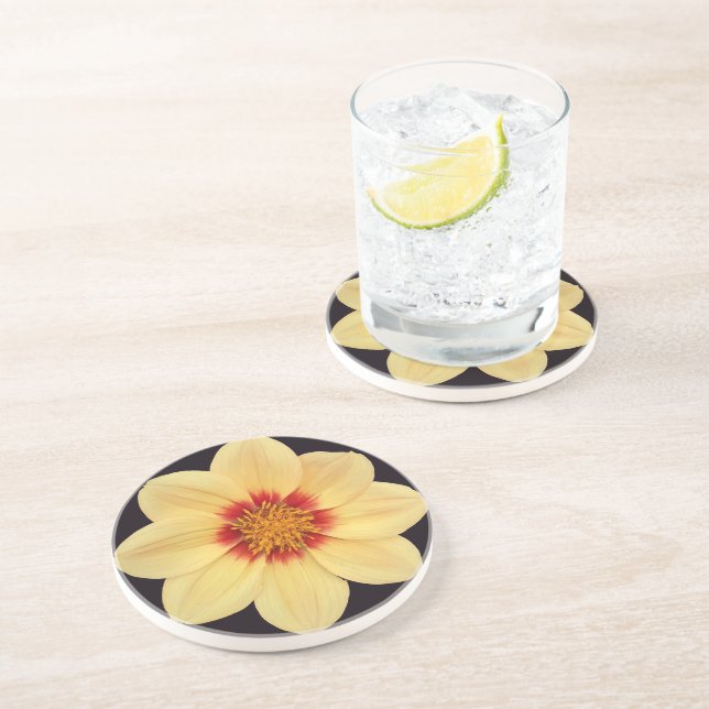 Posavasos Dahlia amarilla en flor negra (Lado)