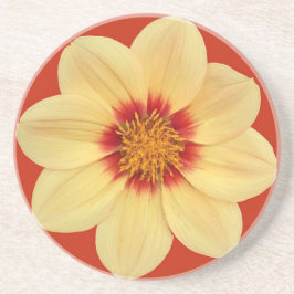 Posavasos Dahlia amarilla en flor roja