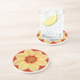 Posavasos Dahlia amarilla en flor roja