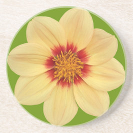 Posavasos Dahlia amarilla en flor verde