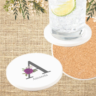 Posavasos Dahlia de Borgoña Floral Alfabeto Letra Monograma 