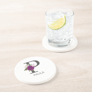 Posavasos Dahlia de Borgoña Floral Alfabeto Letra Monograma 