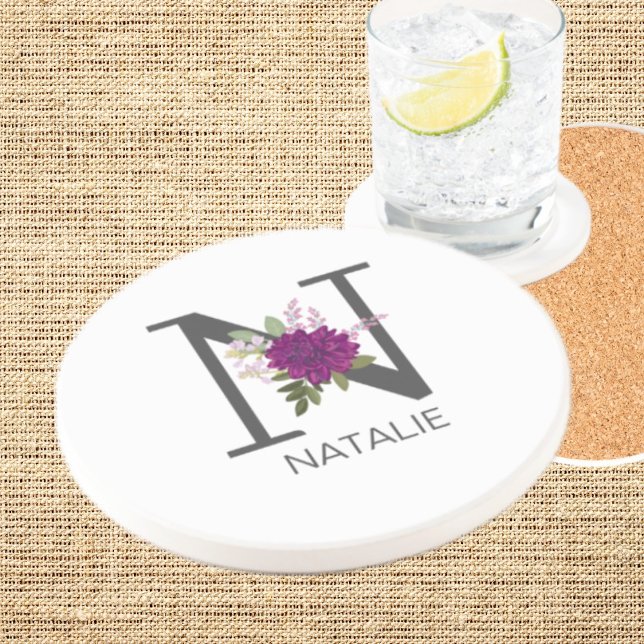 Posavasos Dahlia Floral Alfabetica Letra Monograma Borgoña   (Subido por el creador)