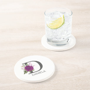 Posavasos Dahlia Floral Alfabeto Letra Monograma Burgundy O