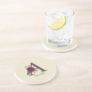 Posavasos Dahlia Floral Burgundy Alfabeto Letra Monograma 