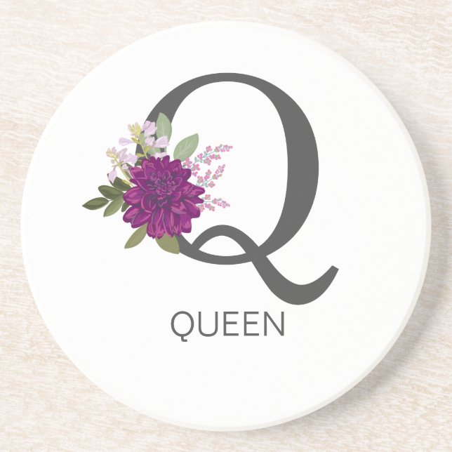 Posavasos Dahlia Floral Burgundy Alfabeto Letra Monograma   (Frente)