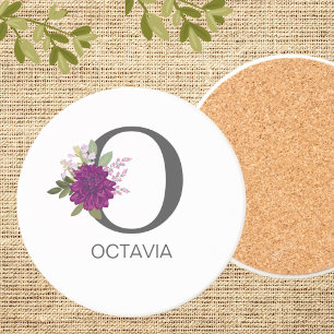 Posavasos Dahlia Floral Burgundy Alfabeto Letra Monograma  