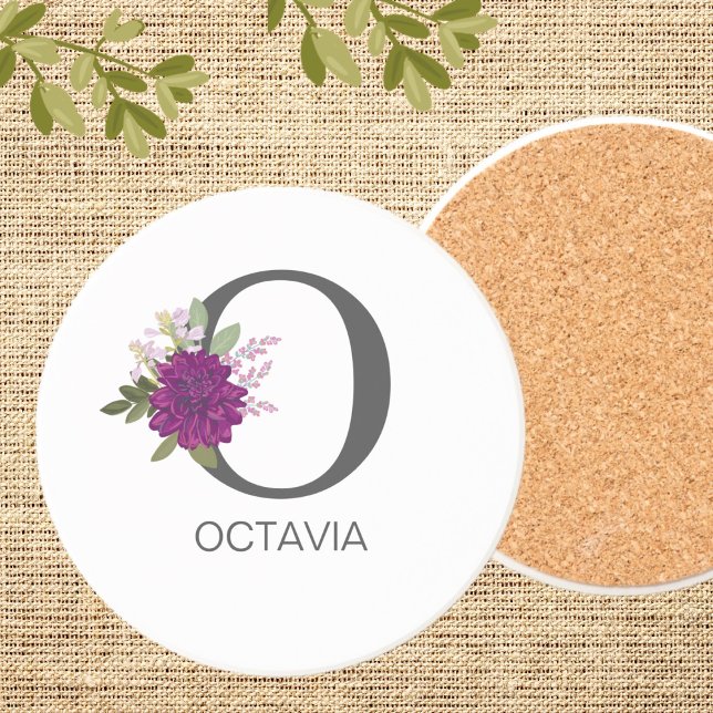 Posavasos Dahlia Floral Burgundy Alfabeto Letra Monograma   (Subido por el creador)