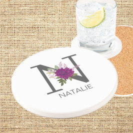 Posavasos Dahlia Floral Burgundy Alfabeto Letra Monograma  