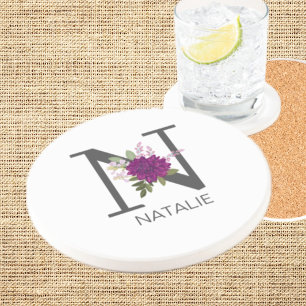 Posavasos Dahlia Floral Burgundy Alfabeto Letra Monograma