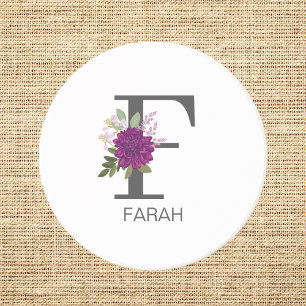 Posavasos Dahlia Floral Burgundy Alfabeto Letra Monograma  