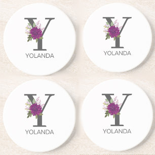 Posavasos Dahlia Floral Burgundy Alfabeto Letra Monograma  