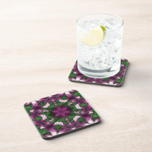 Posavasos Daisies Arte fractal púrpura y verde