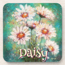 Posavasos Daisies Impressionistic Floral Teal Personalized