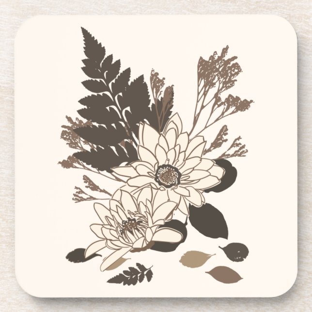 Posavasos Daisies y hojas - transparentes en crema. (Frente)