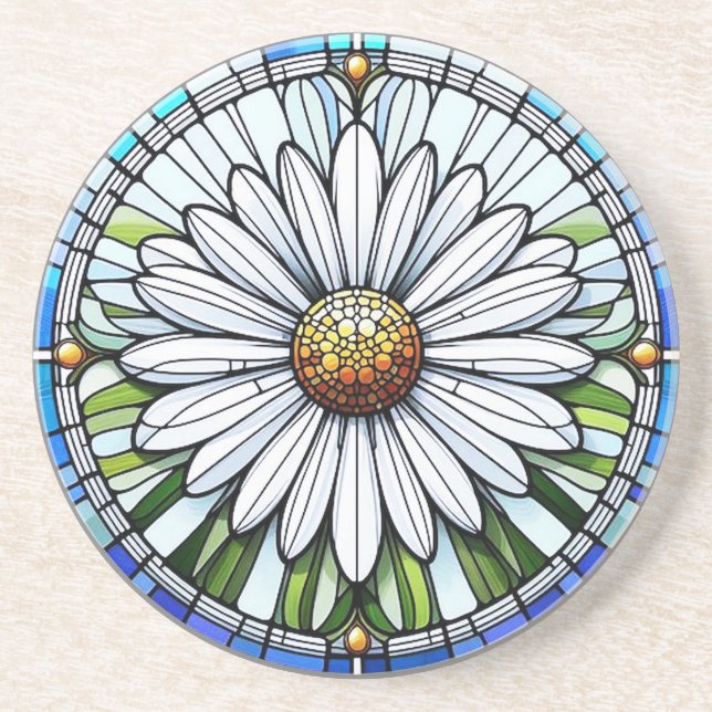 Posavasos Daisy de vidrio manchado #3 (Frente)