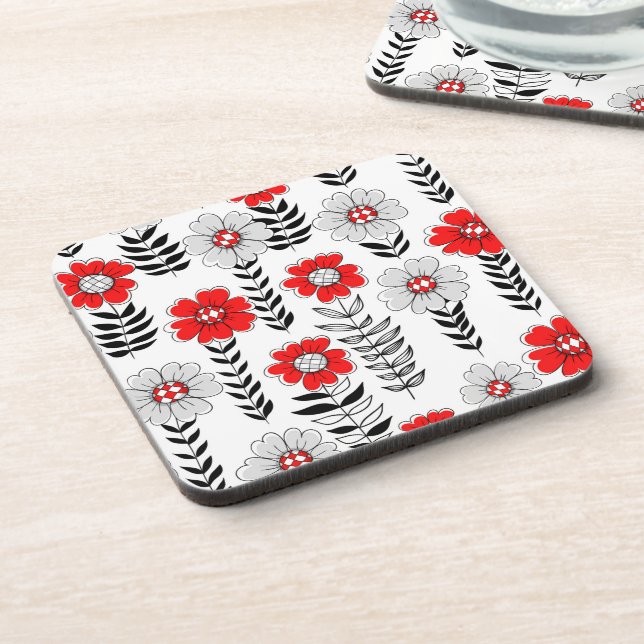 Posavasos Daisy doodles en rojo y negro (Lado Izquierdo)