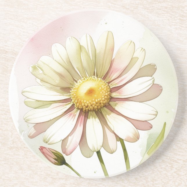 Posavasos Daisy Watercolor Flower Profesional Moderno (Frente)