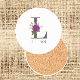 Posavasos Dalia de Borgoña Floral Alfabeto Letra Monograma  