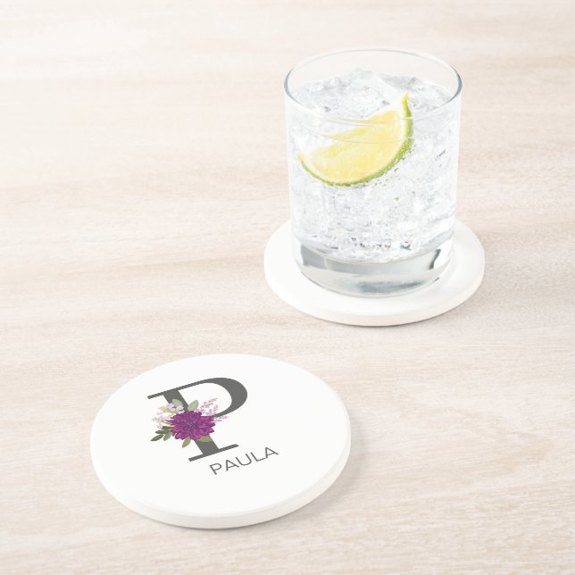 Posavasos Dalia de Borgoña Floral Alfabeto Letra Monograma   (Lado)