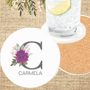 Posavasos Dalia de Borgoña Floral Alfabeto Letra Monograma O