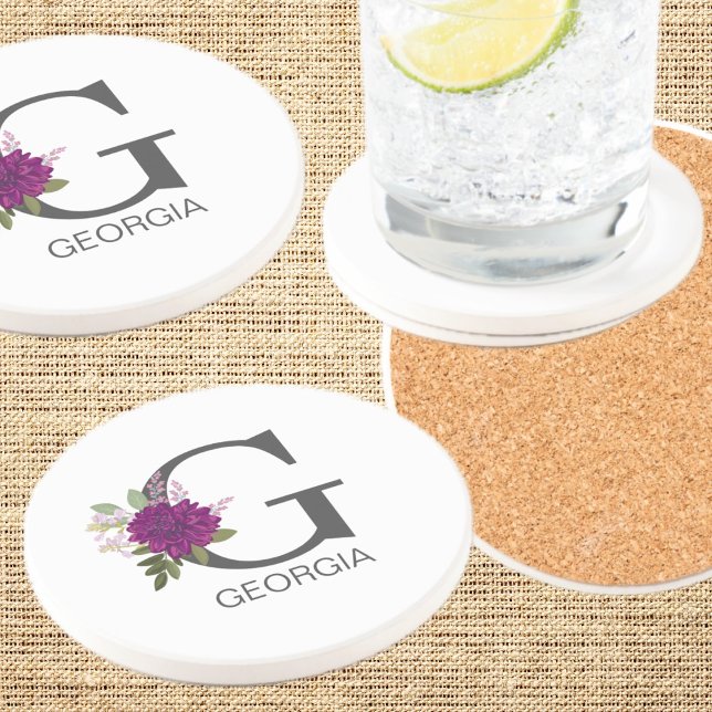 Posavasos Dalia de Burdeos Alfabeto Floral Letra Monograma  (Subido por el creador)