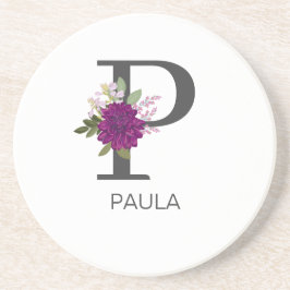 Posavasos Dalia de Burdeos Alfabeto Floral Letra Monograma  