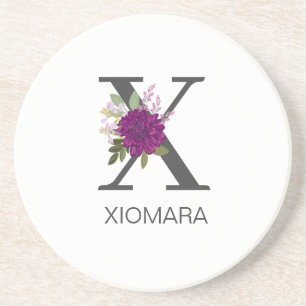 Posavasos Dalia Floral Alfabeto Letra Monograma Borgoña  