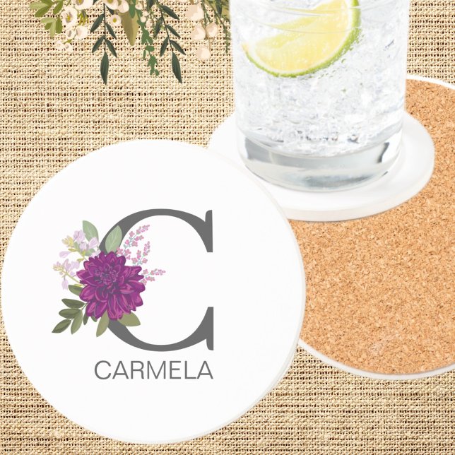 Posavasos Dalia Floral Burgundy Alfabeto Letra Monograma O (Subido por el creador)