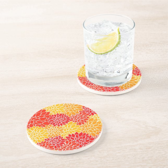 Posavasos dalias naranjas y rojas (Lado)