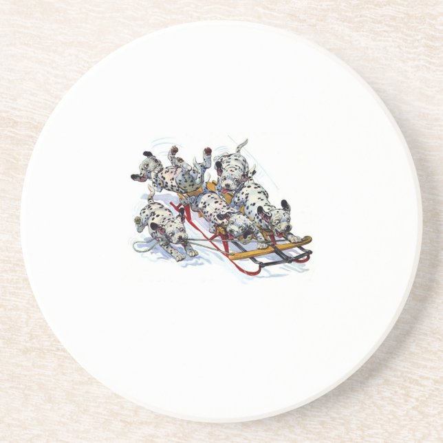 Posavasos Dalmatian Pups Sledding (Frente)