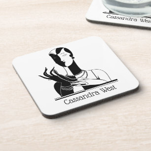 Posavasos Dama Art Deco Vintage con Perlas Negro Transp