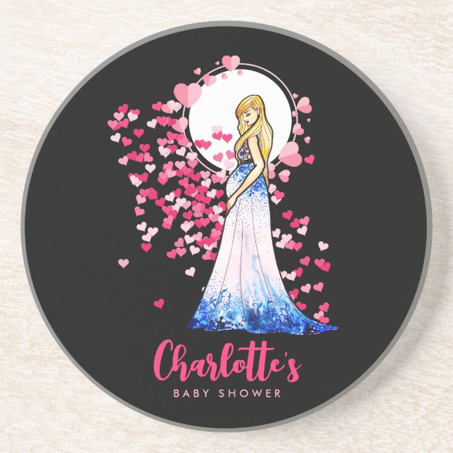 Posavasos Dama de la Baby Shower rubia con vestido largo de  (Frente)