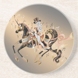 Posavasos Dama de Steampunk y caballo mecánico