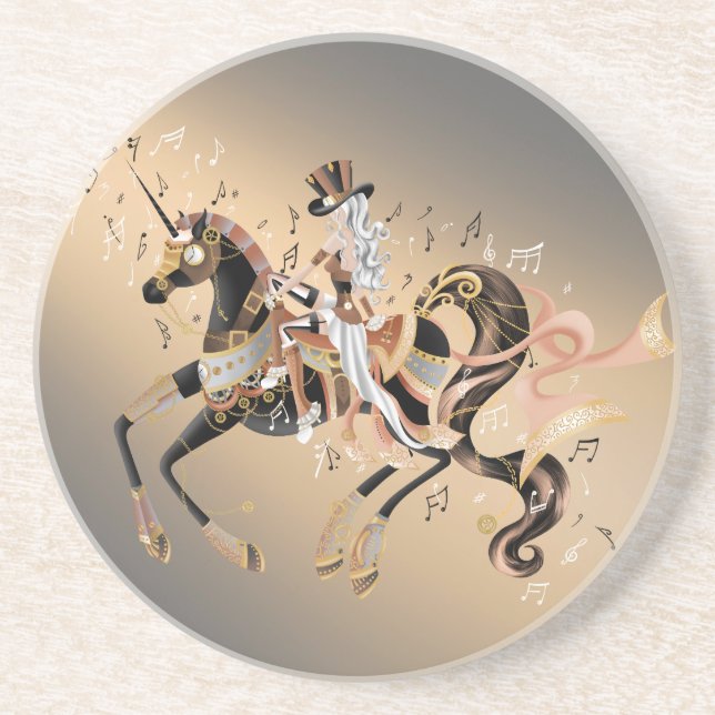 Posavasos Dama de Steampunk y caballo mecánico (Frente)