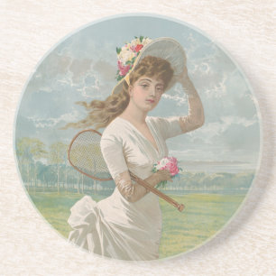 Posavasos Dama de tenis victoriana con sombrero floreado ant
