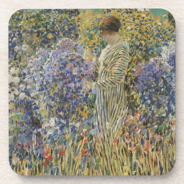 Posavasos Dama en un jardín de Frederick Frieseke, Bella Art (Frente)