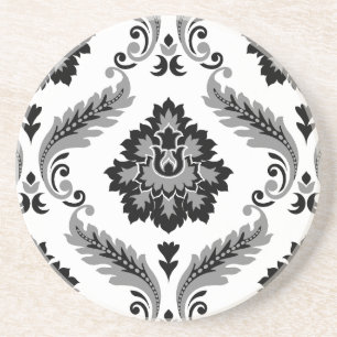 Posavasos Damascado Rococó Patrón Grande Gris Negro Blanco