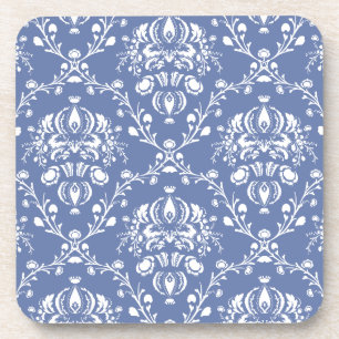 Posavasos Damasco blanco y azul de guijarros