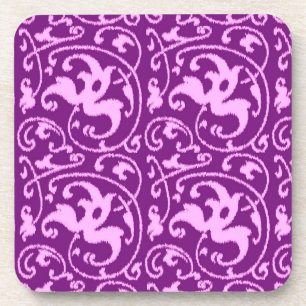 Posavasos Damasco con flores de Ikat - Orquídea y Púrpura