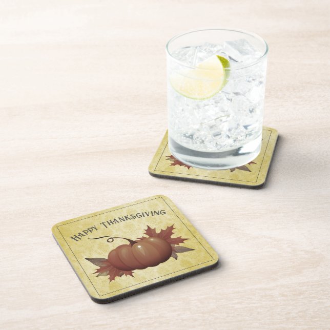 Posavasos Damasco de Calabaza de Acción de Gracias | Amarill (Lado Derecho)