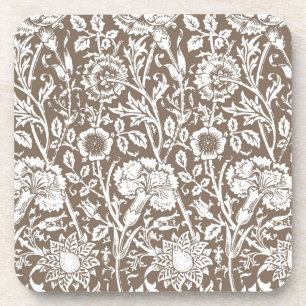 Posavasos Damasco de claveles de Art Nouveau, taúpe y blanco