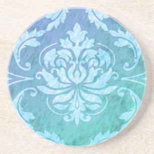 Posavasos Damasco del diamante, LLUVIA COLORIDA en azul y